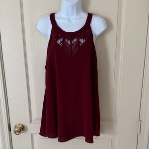 Market & Spruce Women's Sleeveless Lace Yoke Blouse Size XL Burgundy EUC!